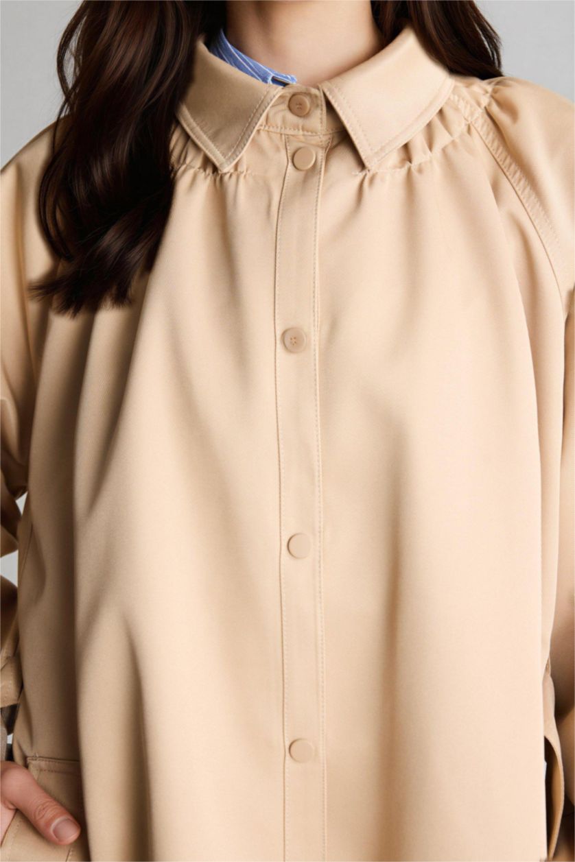 Woman Beige معطف ترانش كوت قصة عادية