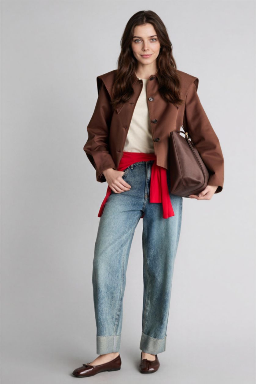 Kadın Kahve Relax Fıt Gabardin Trençkot