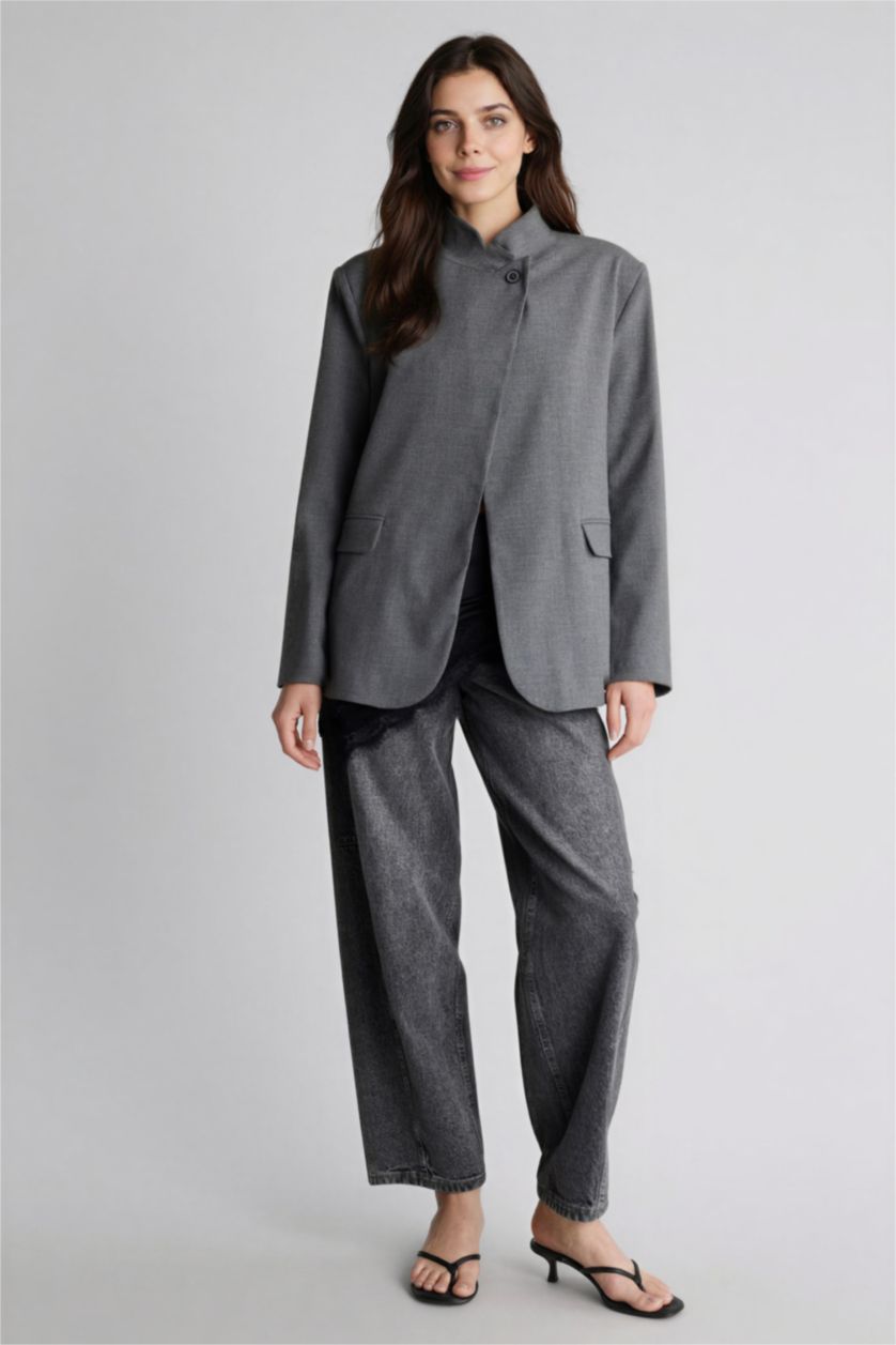 نساء أنثرا سترة بليزر قصة عادية بياخة عالية