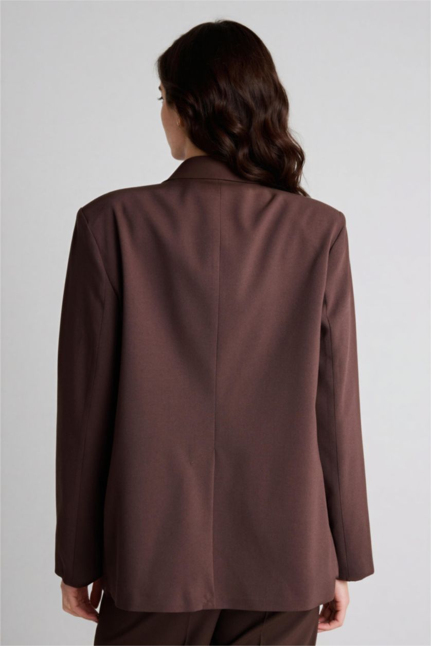 Kadın Kahve Regular Fıt Dik Yaka Blazer Ceket