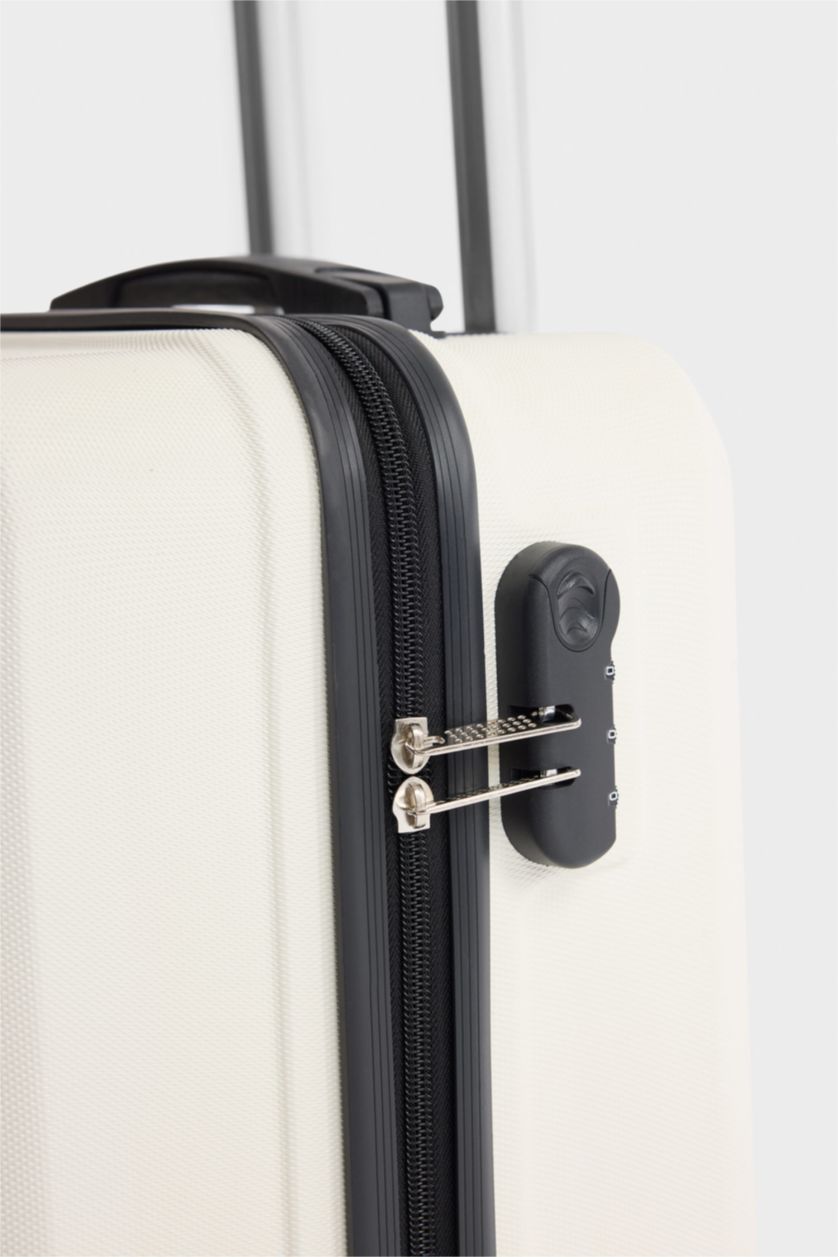 Kadın Bej Unisex Sert Kapaklı Çekçekli Küçük Valiz