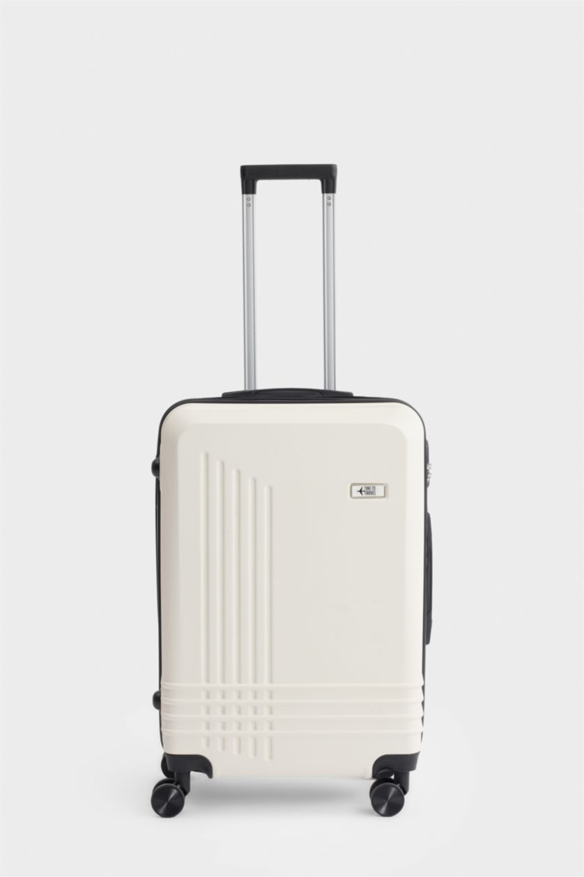 Kadın Bej Unisex Sert Kapaklı Çekçekli Küçük Valiz