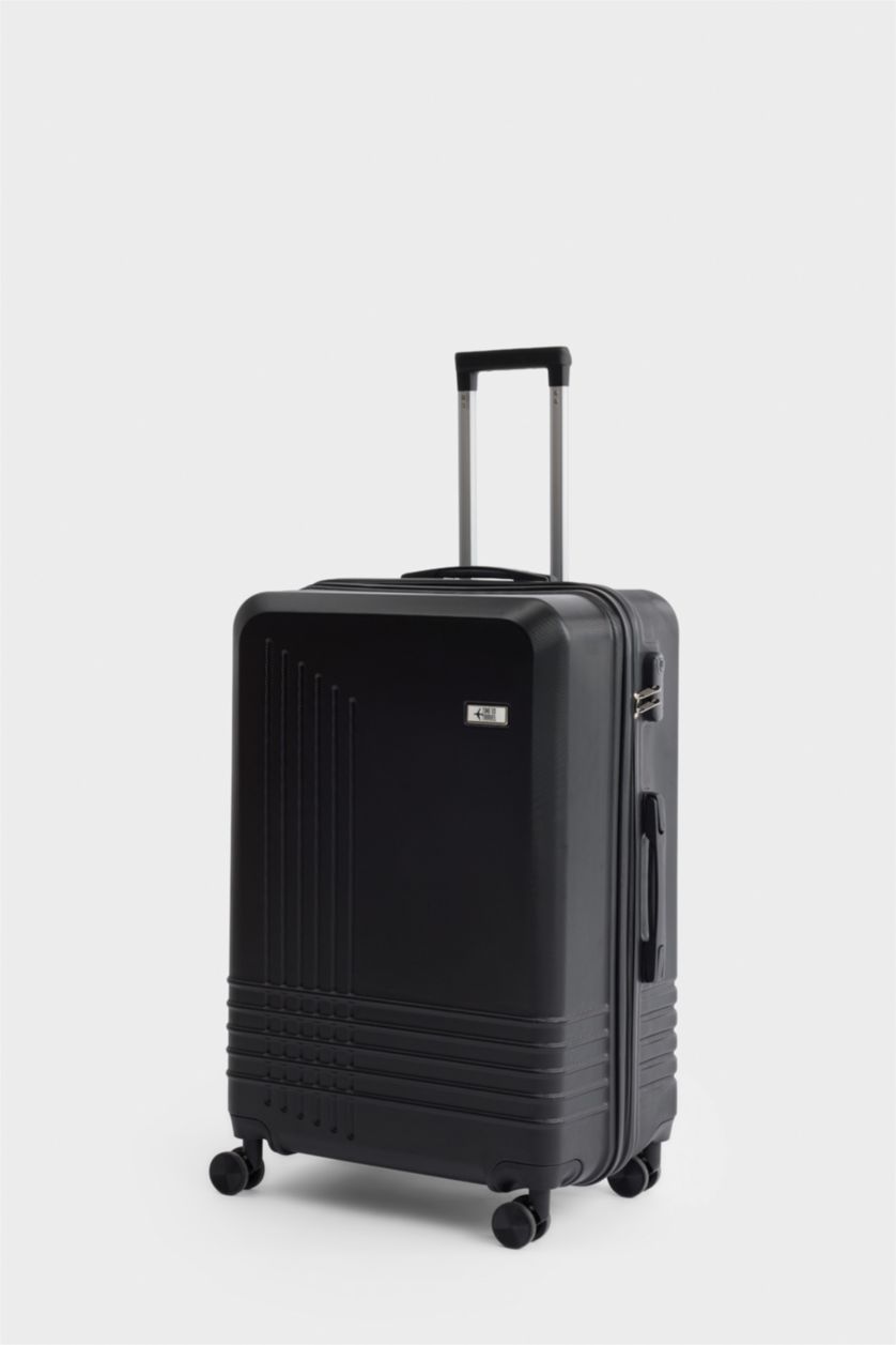 Kadın Siyah Büyük Unisex Sert Kapaklı Çekçekli Küçük Valiz