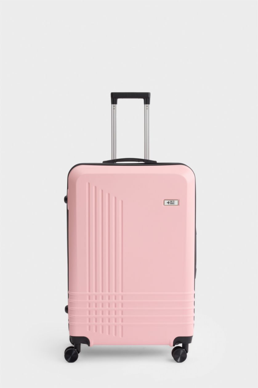 Kadın Açık Pembe Büyük Unisex Sert Kapaklı Çekçekli Küçük Valiz