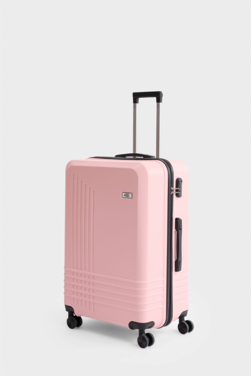 Kadın Açık Pembe Büyük Unisex Sert Kapaklı Çekçekli Küçük Valiz