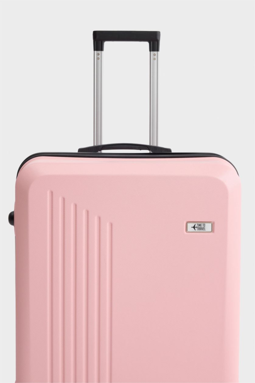 Kadın Açık Pembe Büyük Unisex Sert Kapaklı Çekçekli Küçük Valiz