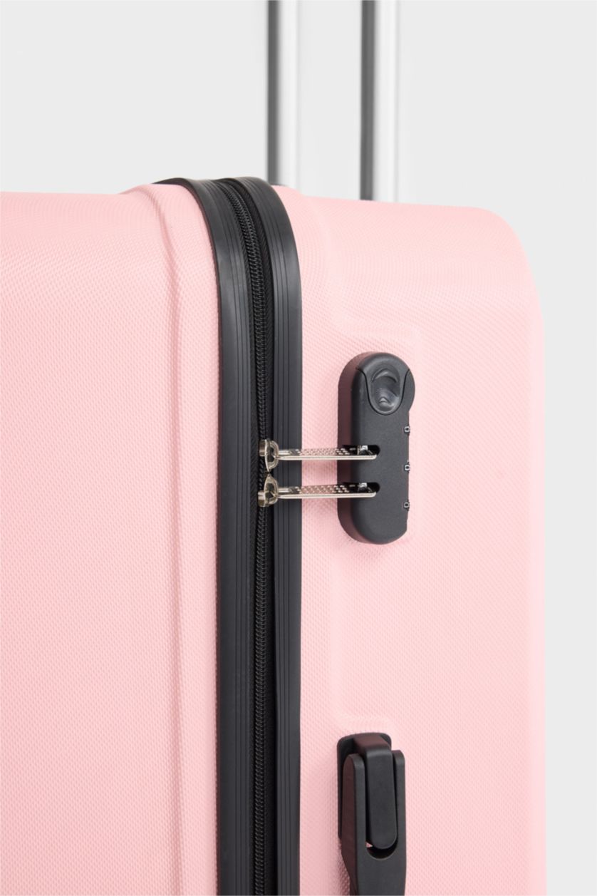 Kadın Açık Pembe Büyük Unisex Sert Kapaklı Çekçekli Küçük Valiz