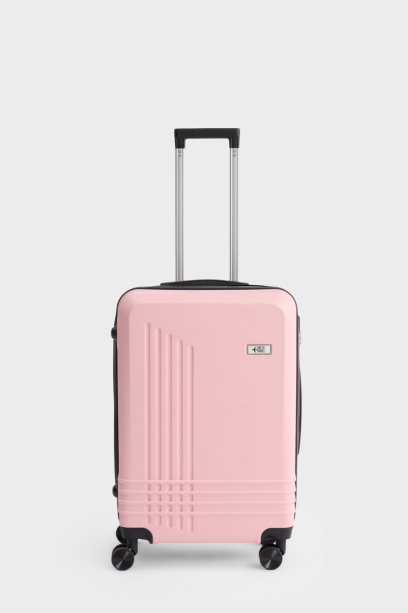 Kadın Açık Pembe Orta Unisex Sert Kapaklı Çekçekli Küçük Valiz