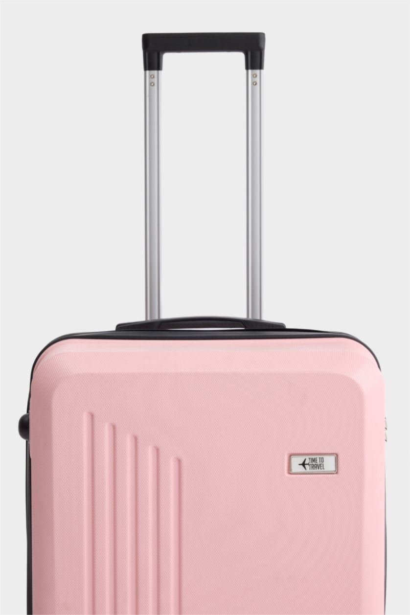 Kadın Açık Pembe Orta Unisex Sert Kapaklı Çekçekli Küçük Valiz