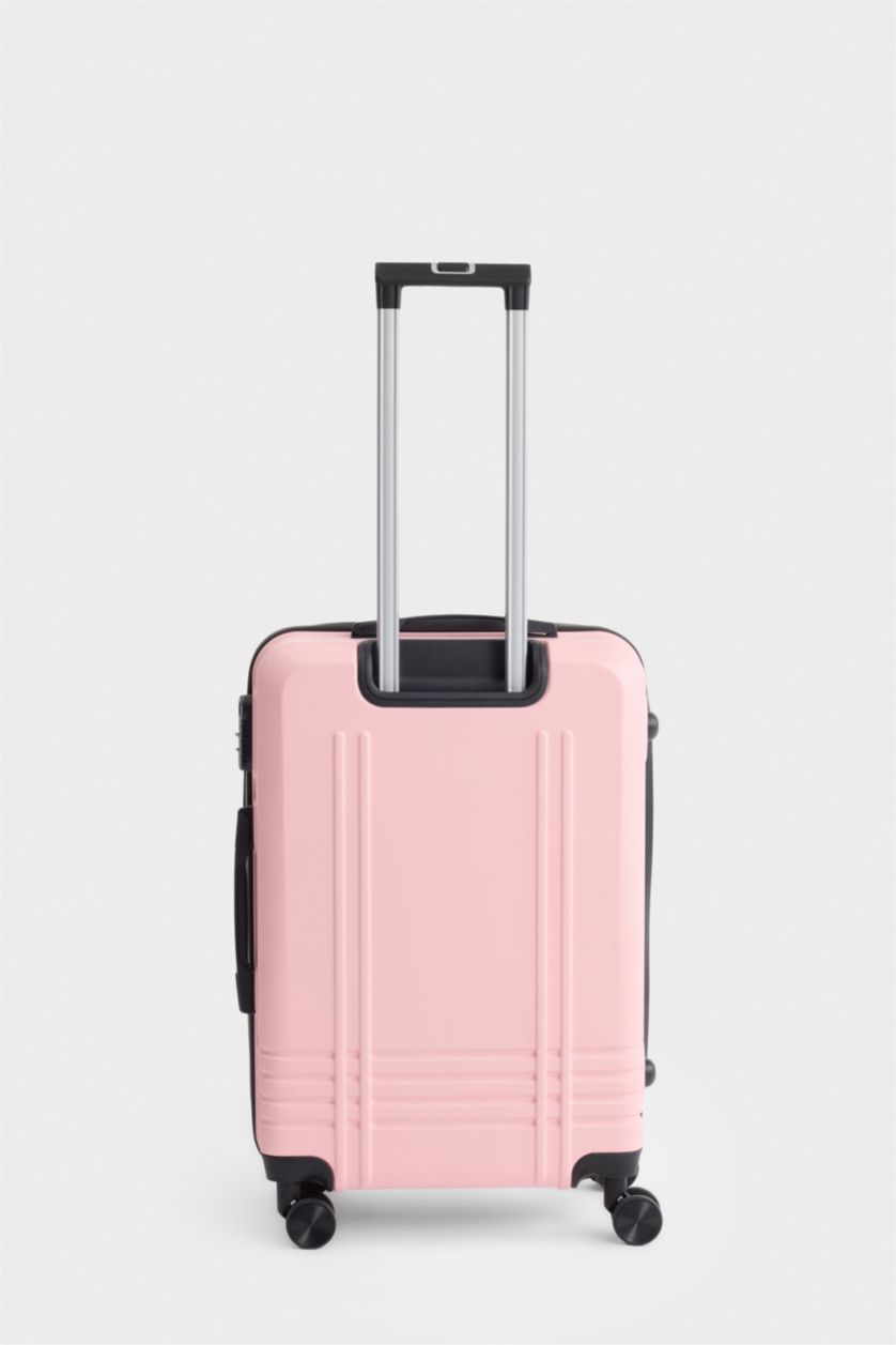 Kadın Açık Pembe Orta Unisex Sert Kapaklı Çekçekli Küçük Valiz