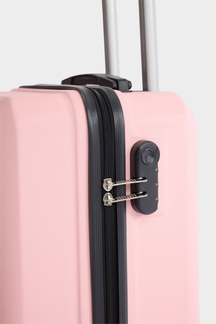 Kadın Açık Pembe Küçük Unisex Sert Kapaklı Çekçekli Küçük Valiz