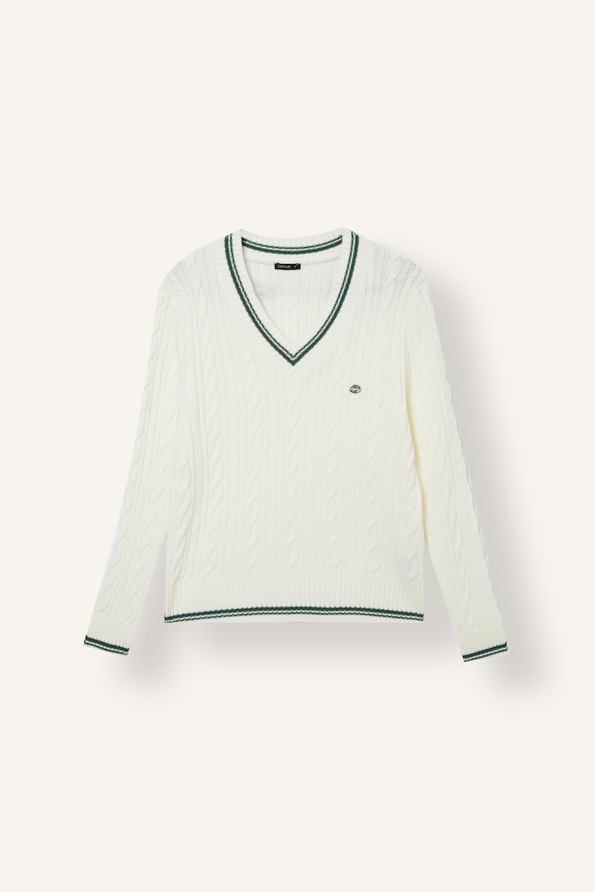 FEMME Écru Pull en tricot à col V Coupe régulière