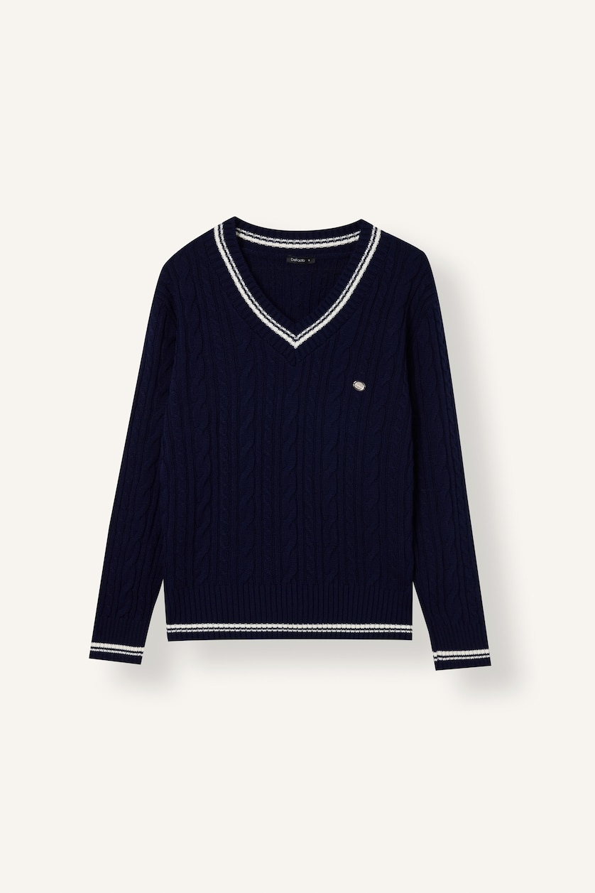FEMME Marin Pull en tricot à col V Coupe régulière