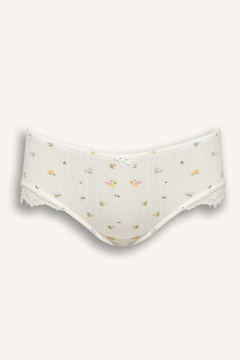 Kadın Kırık Beyaz Dantel Detaylı Hipster Külot