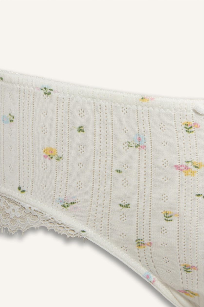 Kadın Kırık Beyaz Dantel Detaylı Hipster Külot