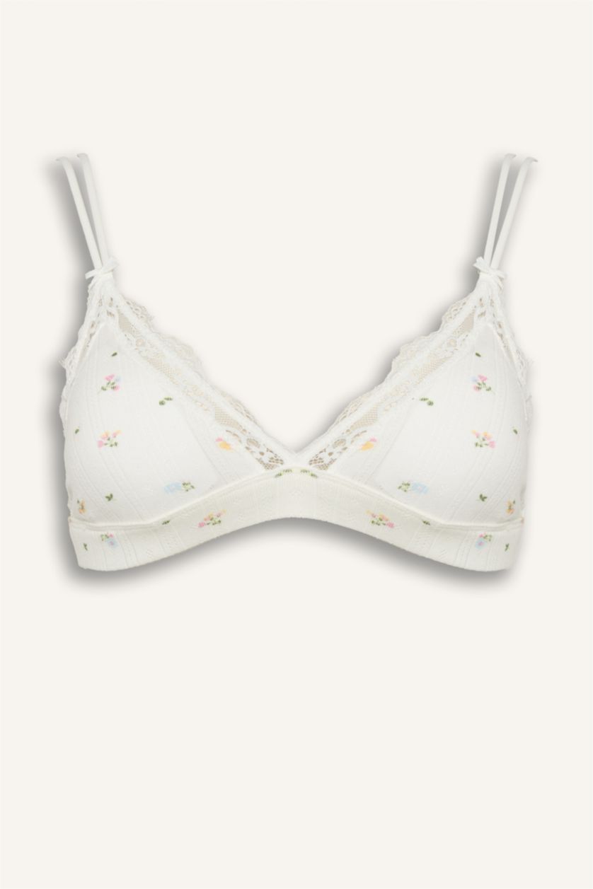 Kadın Kırık Beyaz Dantel Detaylı Çıkarılabilir Kap Çıkarılabilir Pedli Balensiz Bralet