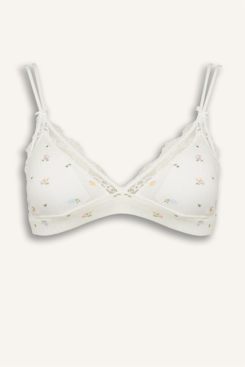 Kadın Kırık Beyaz Dantel Detaylı Çıkarılabilir Pedli Balensiz Bralet