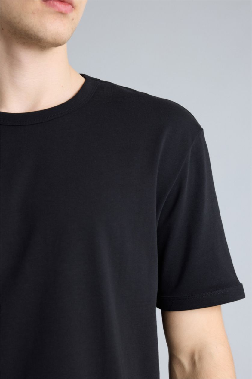 Erkek Siyah Regular Fıt Kısa Kollu Tişört