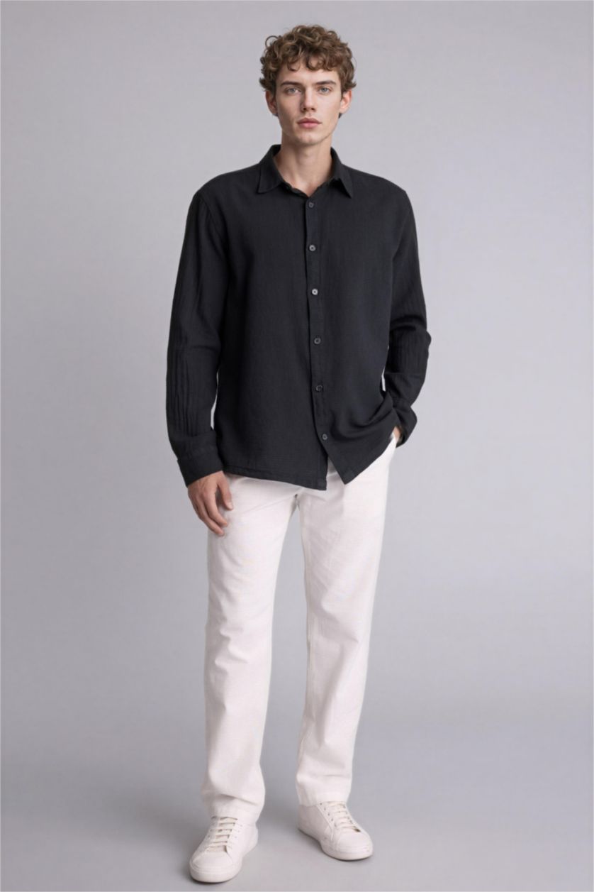 رجال أنثرا قميص قطن 100% ردن طويل