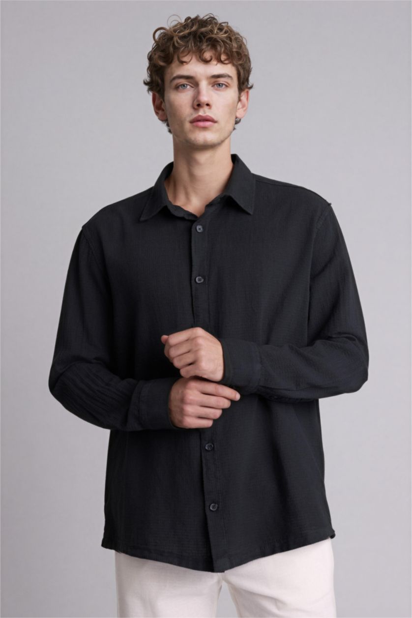 رجال أنثرا قميص قطن 100% ردن طويل