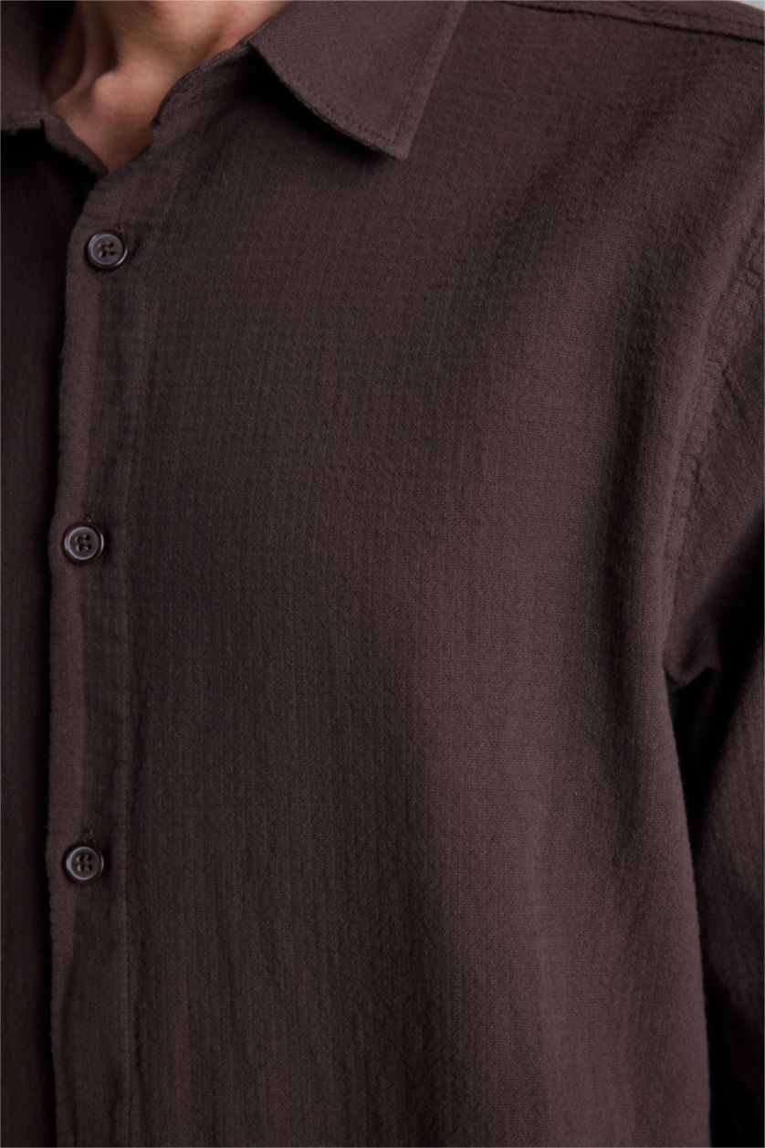 Erkek Açık Kahve Regular Fıt Gömlek Yaka Uzun Kollu Gömlek