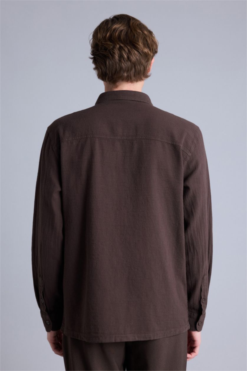 Erkek Açık Kahve Regular Fıt Gömlek Yaka Uzun Kollu Gömlek