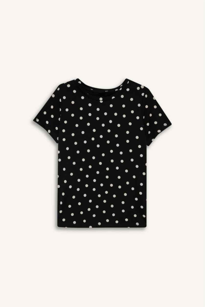 Kadın Siyah Puantiyeli Penye Tişört