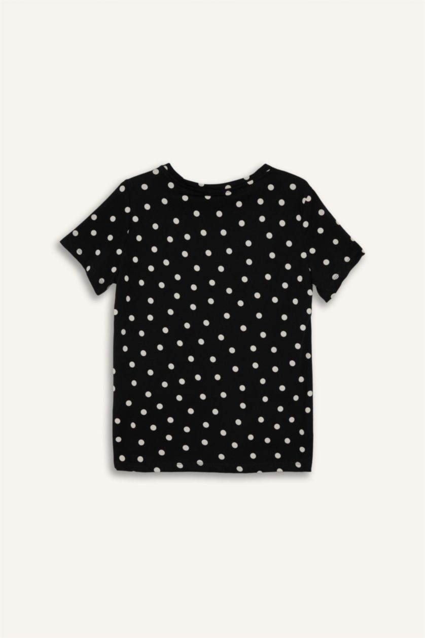 Kadın Siyah Puantiyeli Penye Tişört