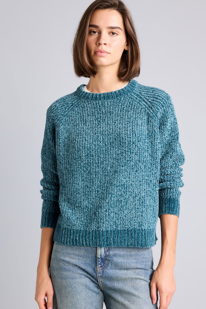 FEMME Vert Foncé Pull en tricot à col rond Coupe régulière