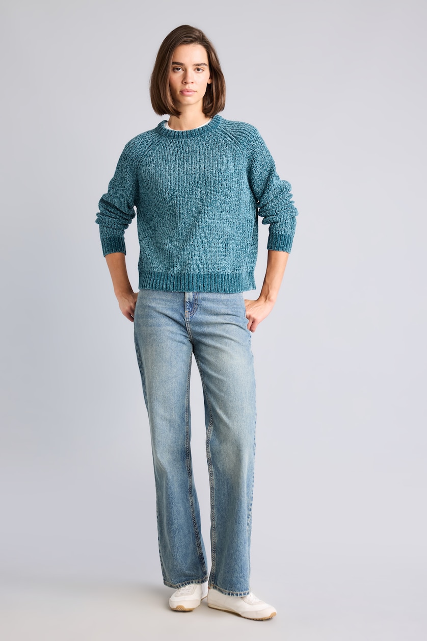 FEMME Vert Foncé Pull en tricot à col rond Coupe régulière