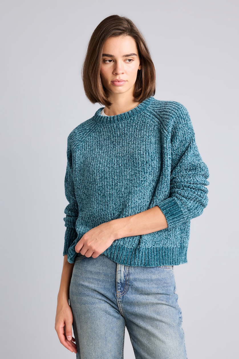 FEMME Vert Foncé Pull en tricot à col rond Coupe régulière