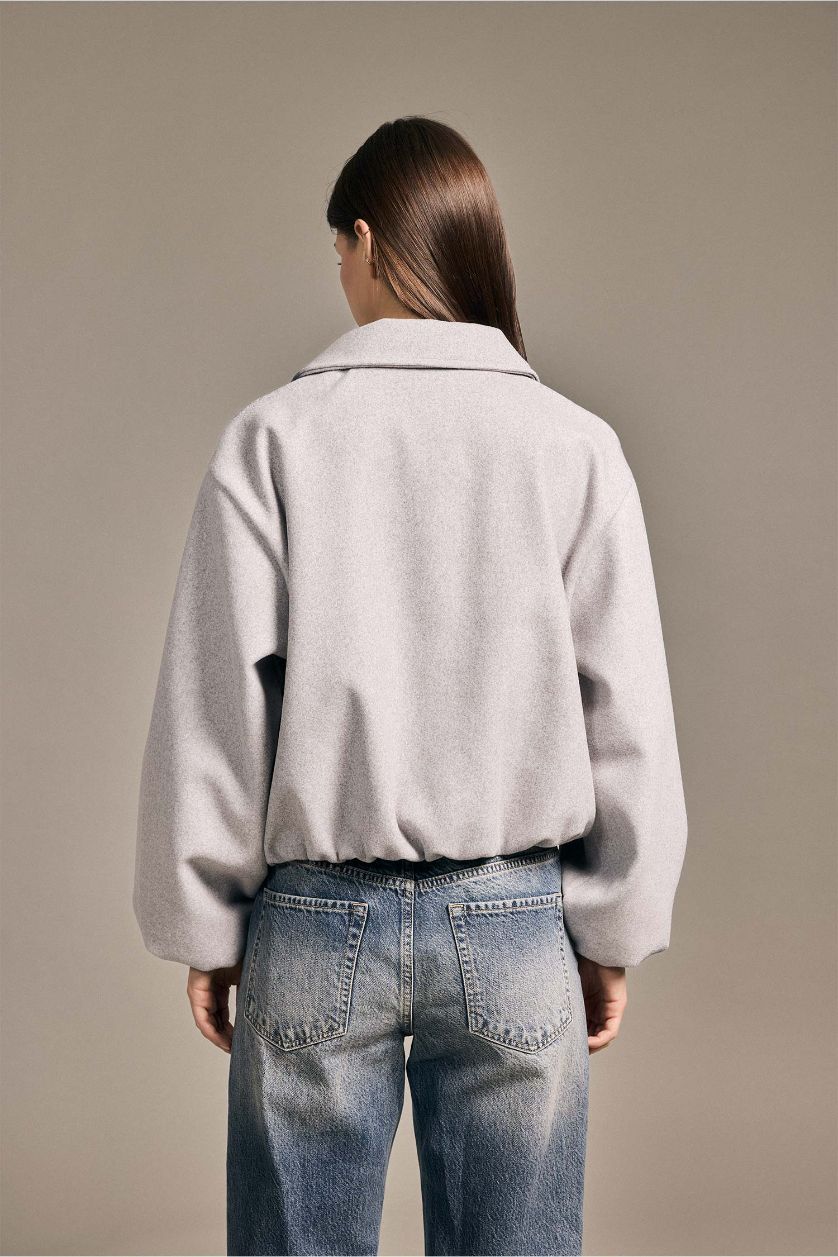 Kadın Açık Gri Kısa Fermuarlı Mont