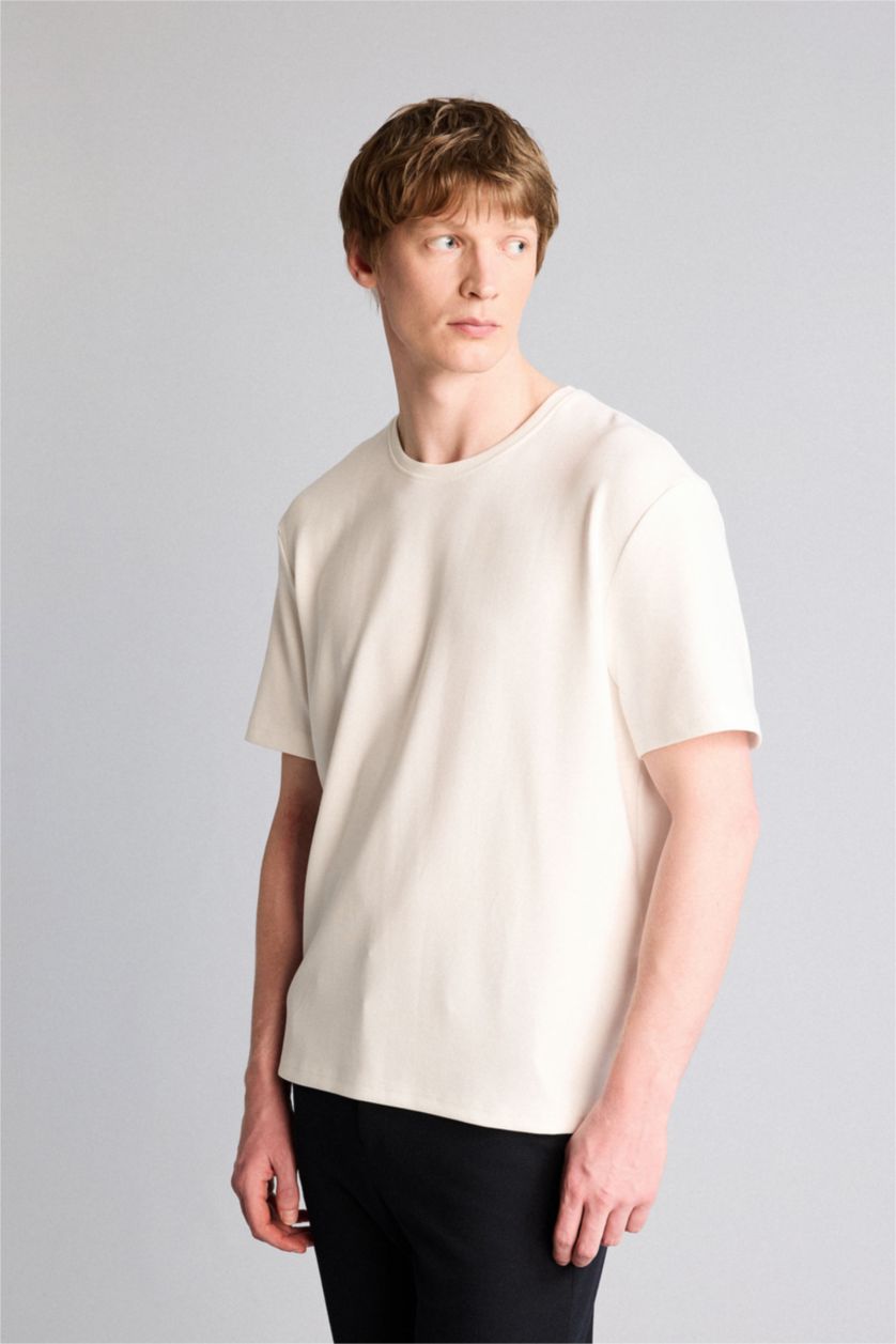 Erkek Ekru Kısa Kollu Tişört