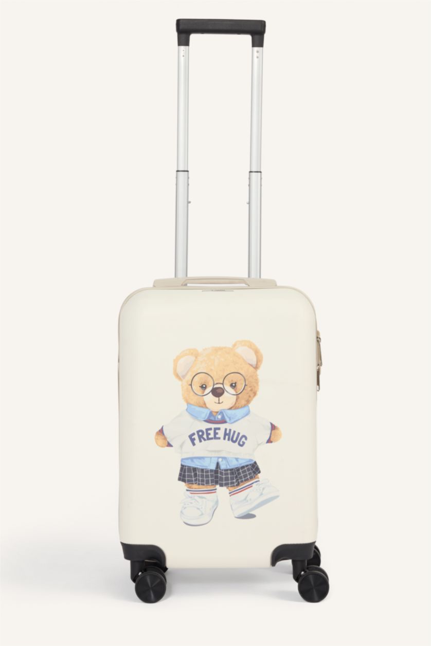 Kadın Beyaz Unisex Sert Kapaklı Ayıcıklı Çekçekli Valiz