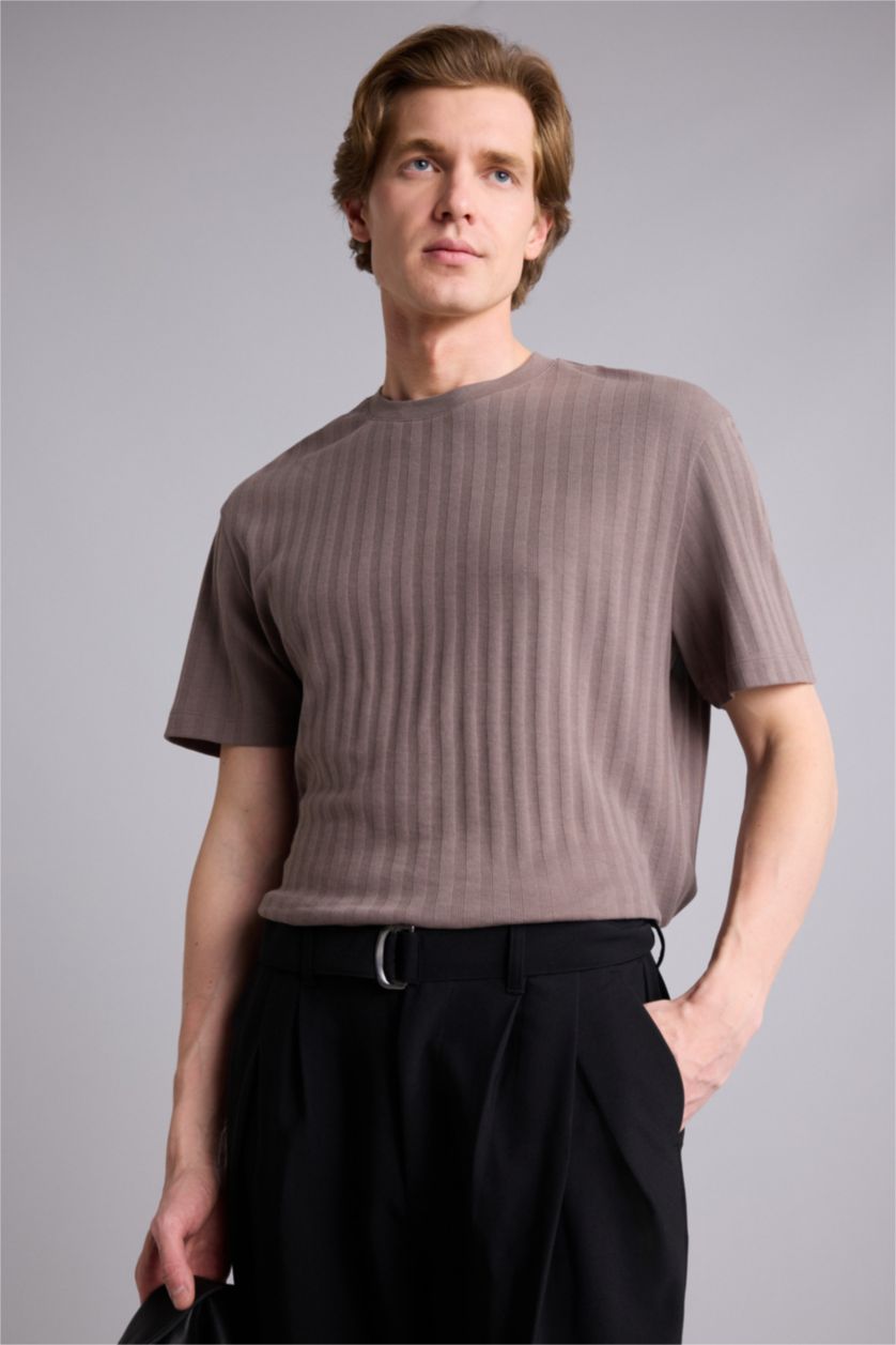 Erkek Açık Kahve Regular Fıt Kısa Kollu Tişört