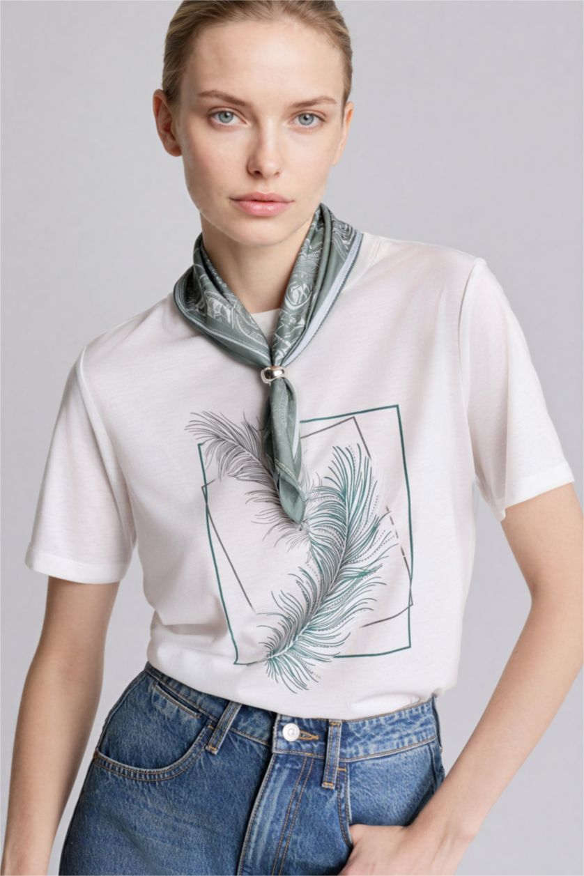 Woman Ecru Regular Fit Short Sleeve T-Shirt