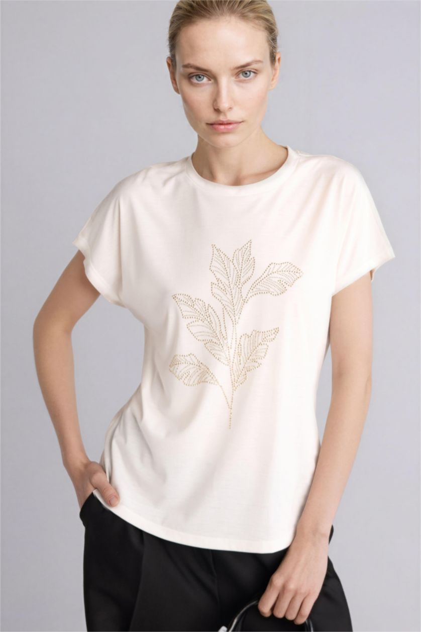Kadın Ekru Kısa Kollu Tişört