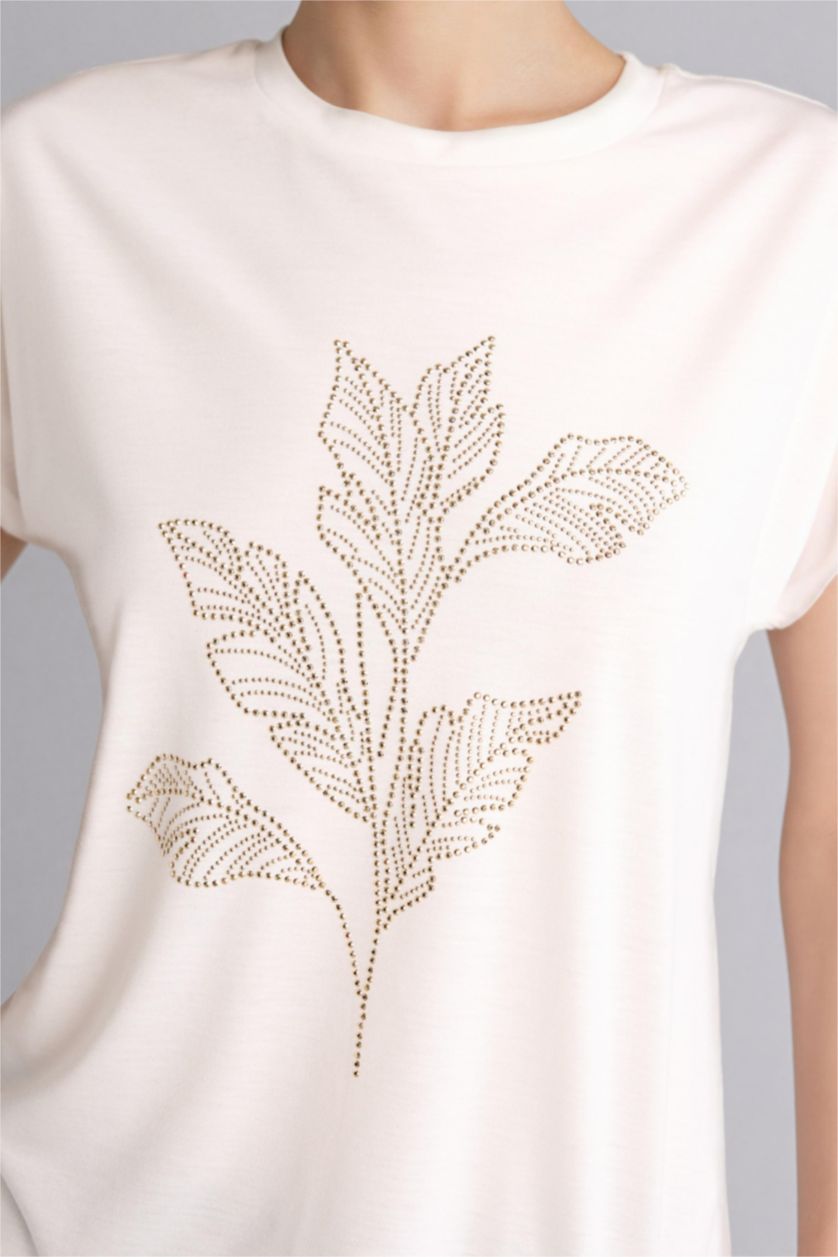 Kadın Ekru Kısa Kollu Tişört