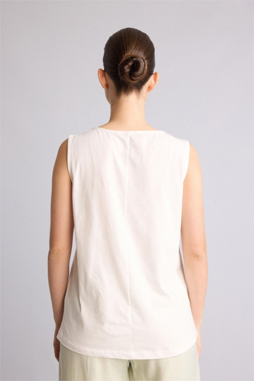 WOMAN Ecru Relax Fit V-Neck Short Sleeve Tank Top