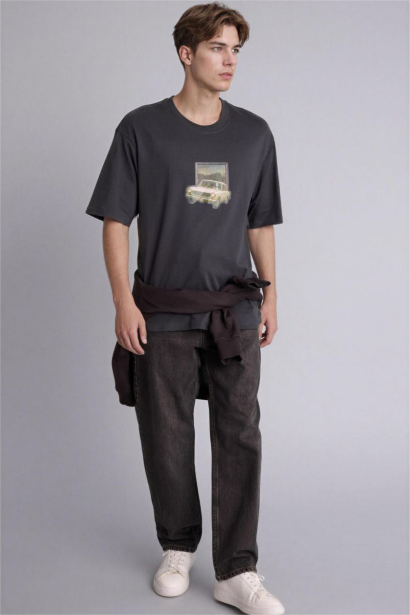 Man Anthracite Leonardo da Vinci Boxy Fit Slogan Print T-Shirt