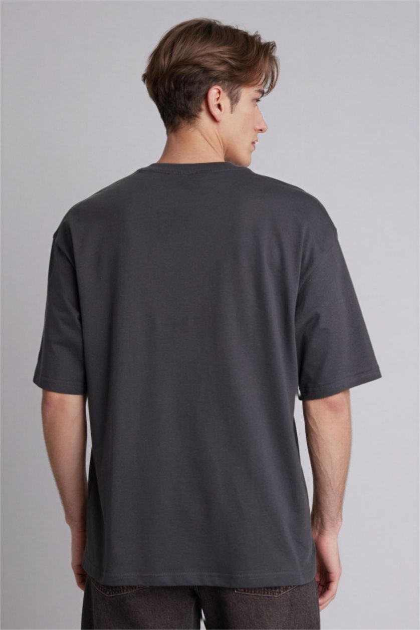 Man Anthracite Leonardo da Vinci Boxy Fit Slogan Print T-Shirt