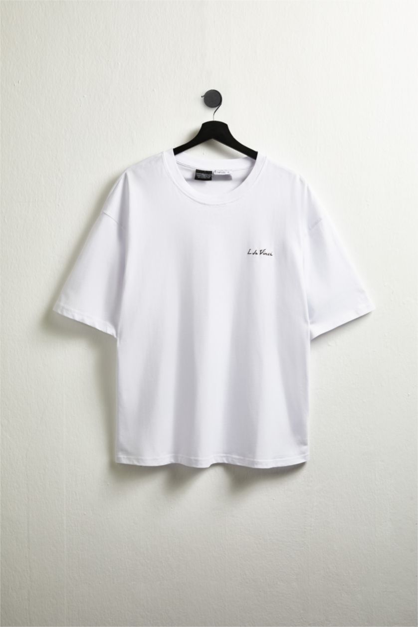 رجالي أبيض تيشيرت اوفر سايز من ليوناردو دافنشي