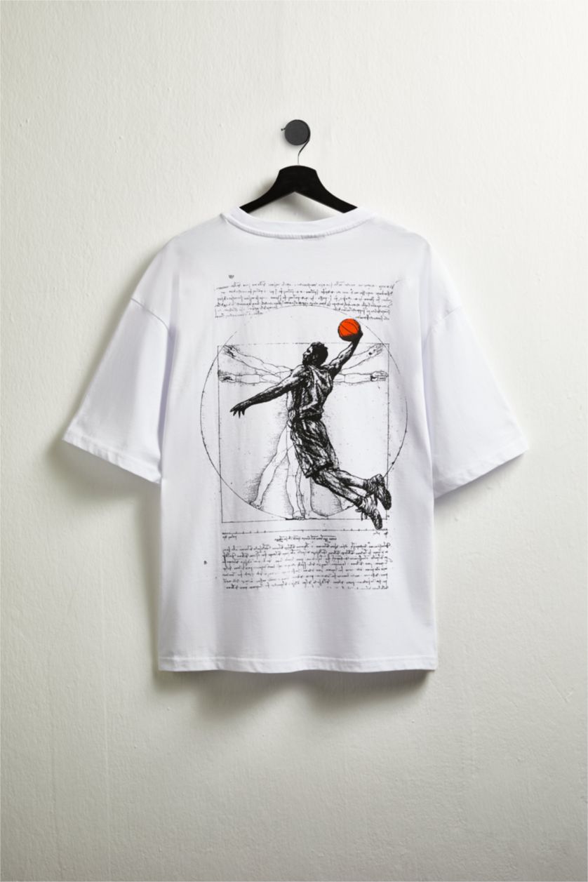 رجالي أبيض تيشيرت اوفر سايز من ليوناردو دافنشي