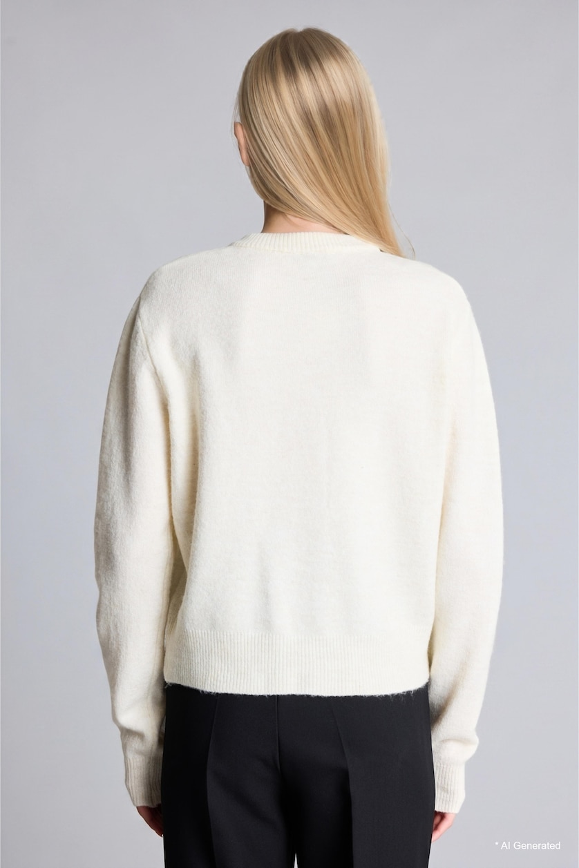 WOMAN Ecru Regular Fit Crew Neck Cardigan