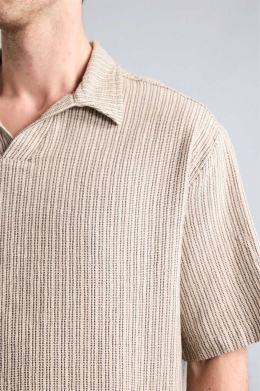 رجال اللون الحجري Relax Fit Cotton Short Sleeve Shirt