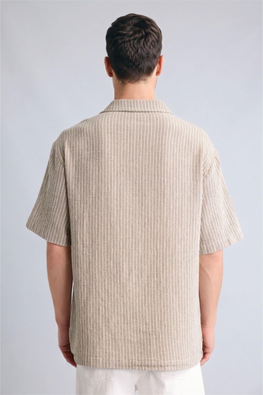 رجال اللون الحجري Relax Fit Cotton Short Sleeve Shirt
