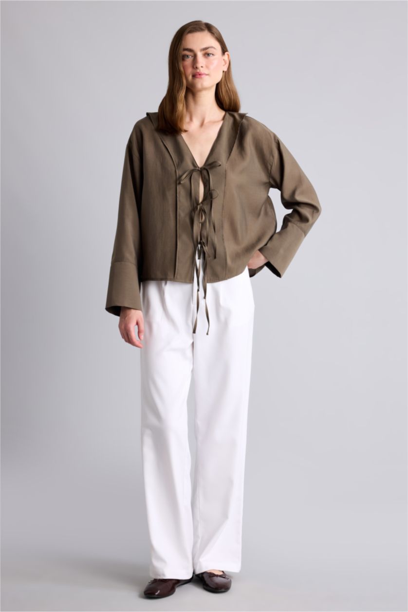 Әйелдерге Қараңғы Хаки Oversize блузка