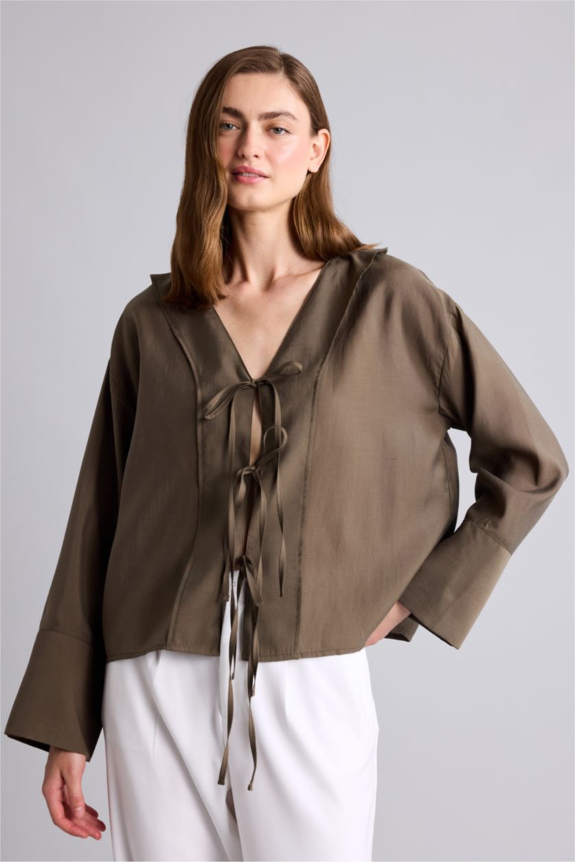Әйелдерге Қараңғы Хаки Oversize блузка