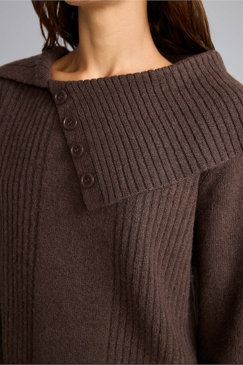FEMME Marron Pull en mélange de laine à col châle Coupe régulière