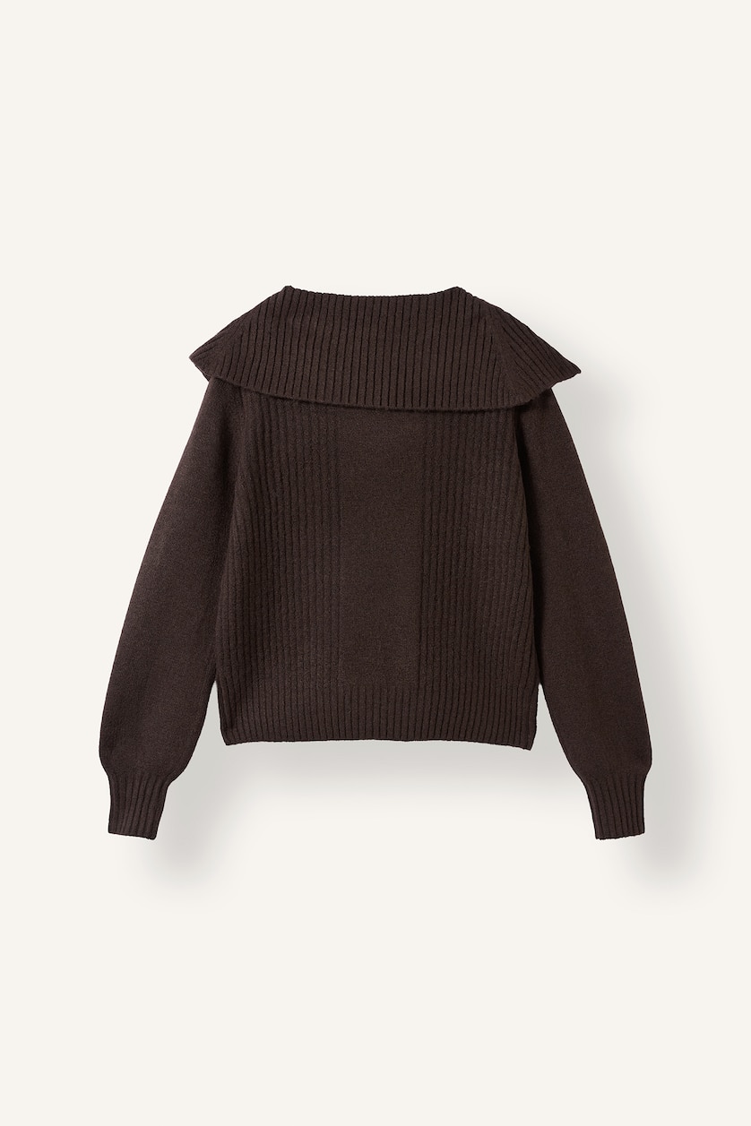 FEMME Marron Pull en mélange de laine à col châle Coupe régulière